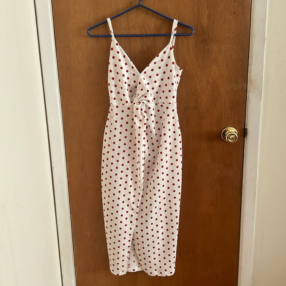 Bershka Long White Dress With Red Polka Dots